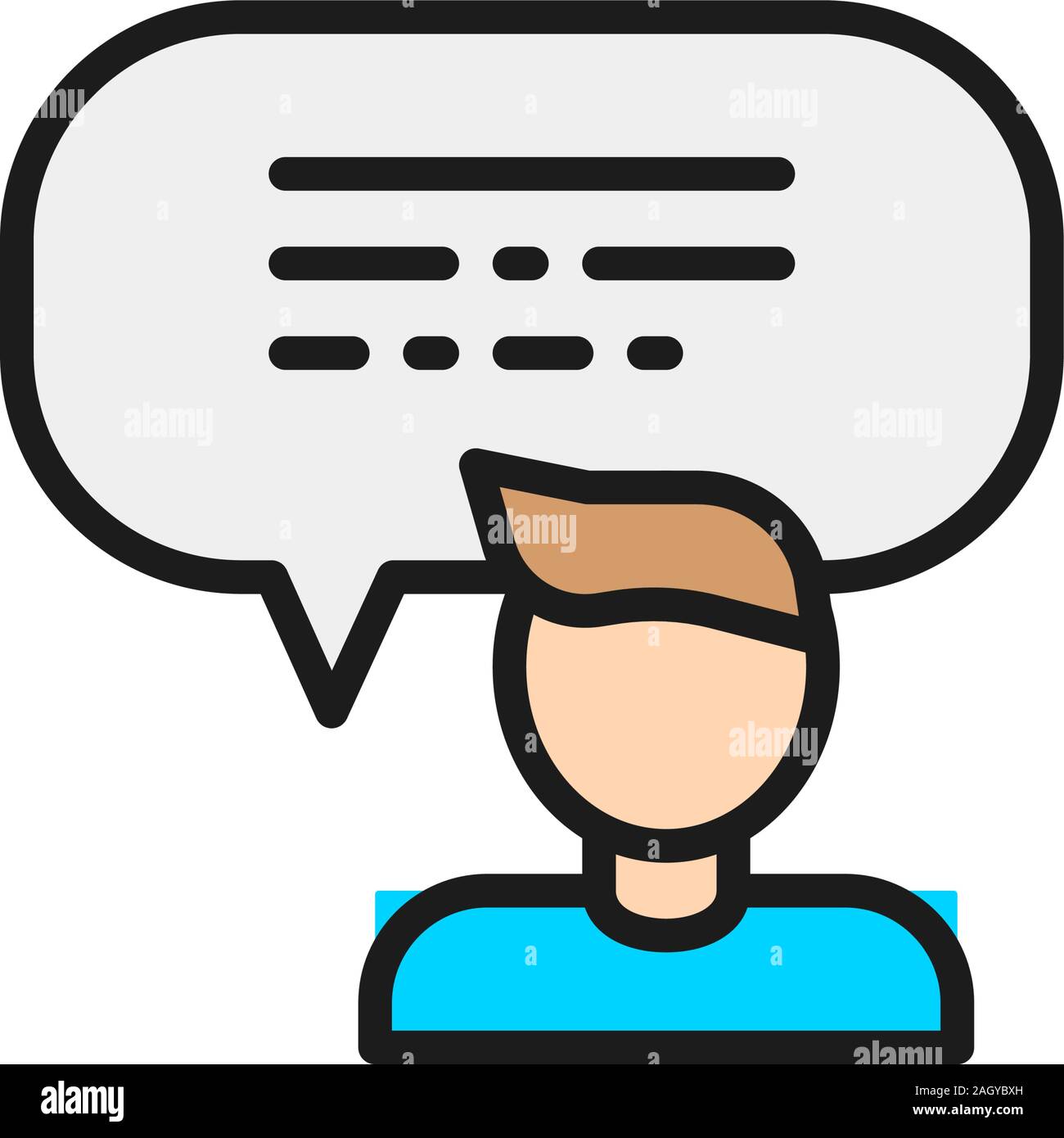 Feedback from the man, speech bubble flat color line icon. Stock Vector