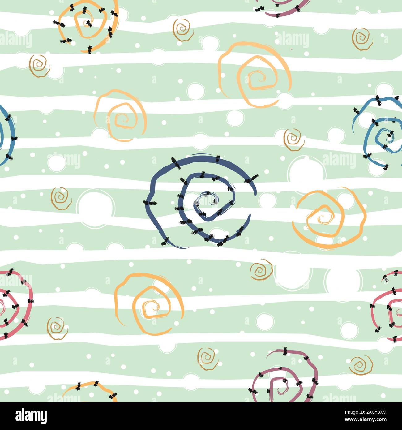 Cute Seamless Pattern with Spirals and Stars. Vector Illustration. Stock Vector