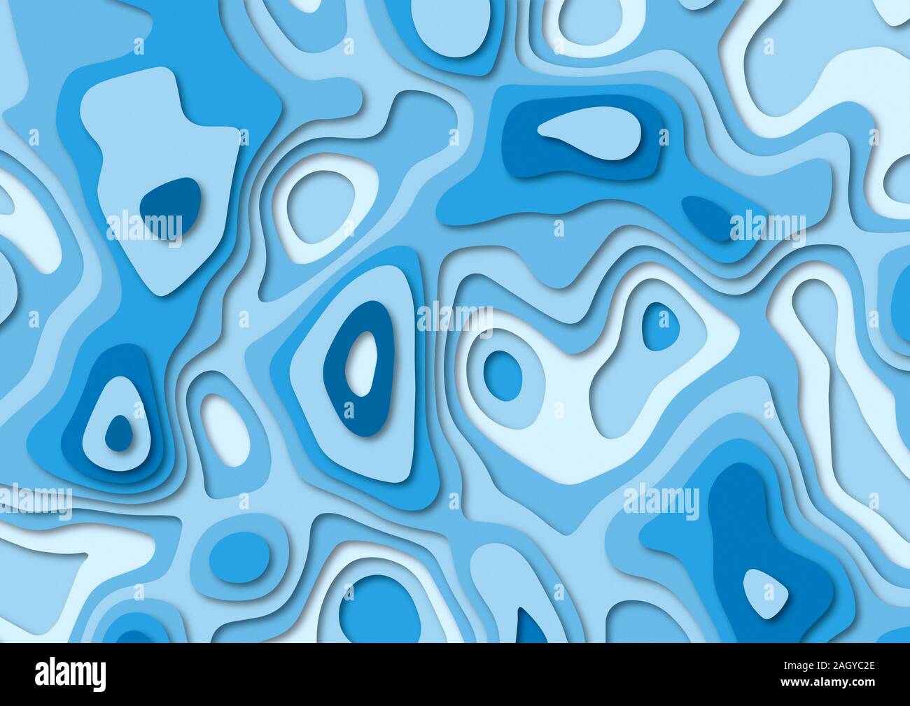 Blue 3d paper cut background, abstract realistic paper texture with wavy layers Stock Photo