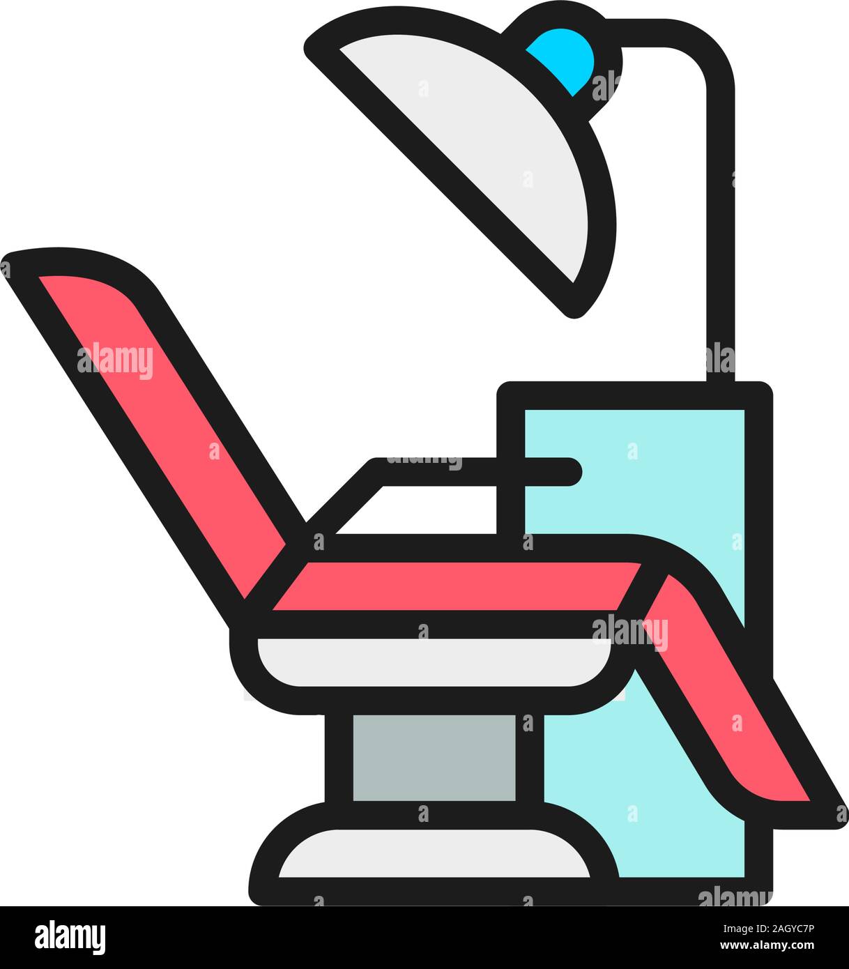Vector dentist chair, medical equipment flat color line icon Stock