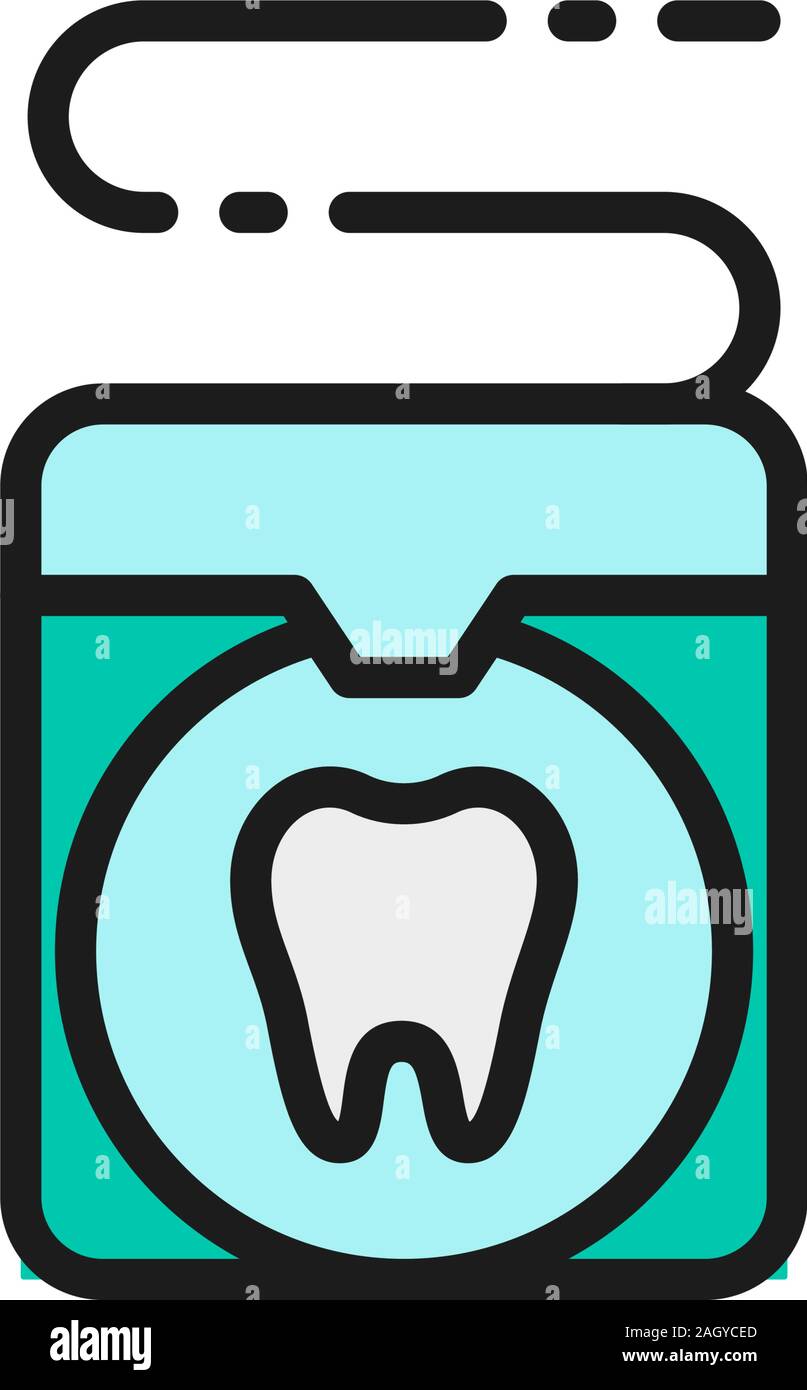 Vector dental floss, tooth care flat color line icon. Stock Vector
