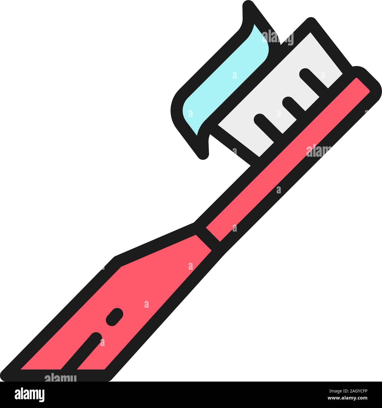 Vector toothbrush with paste, toothpaste flat color line icon Stock ...