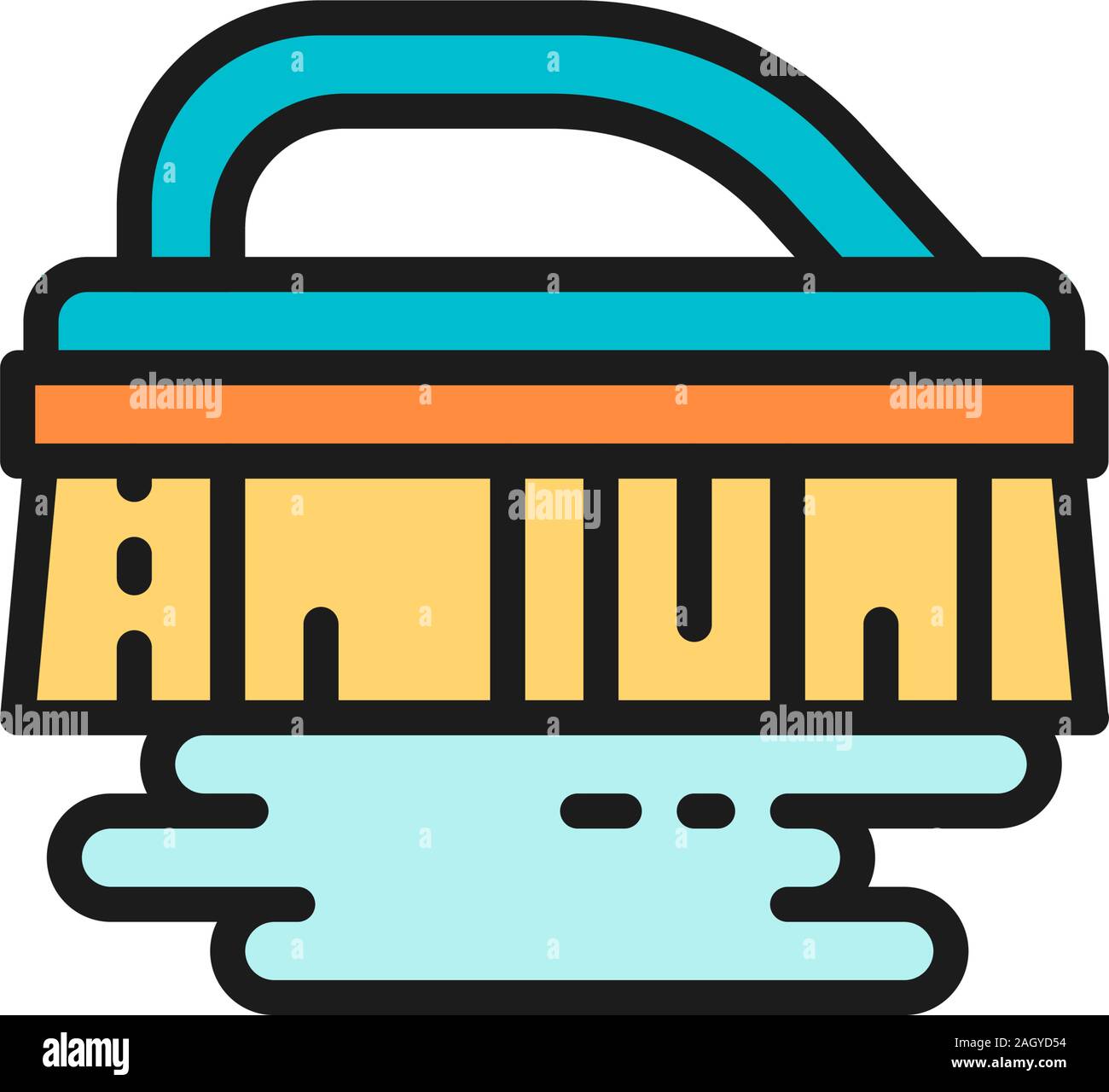 Cleaning brush, professional cleaning equipment flat color line icon. Stock Vector
