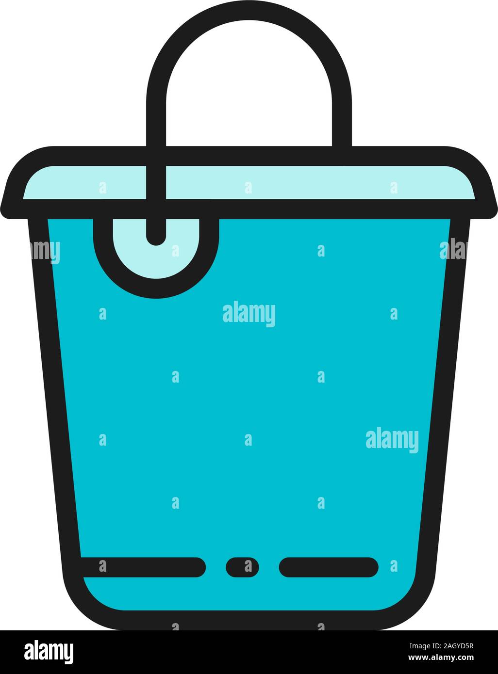 Vector cleaning bucket, plastic container flat color line icon. Stock Vector
