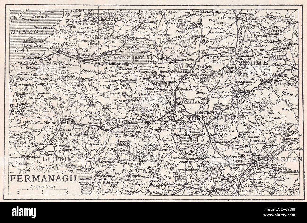 Vintage map of Fermanagh, County Fermanagh, Northern Ireland Stock