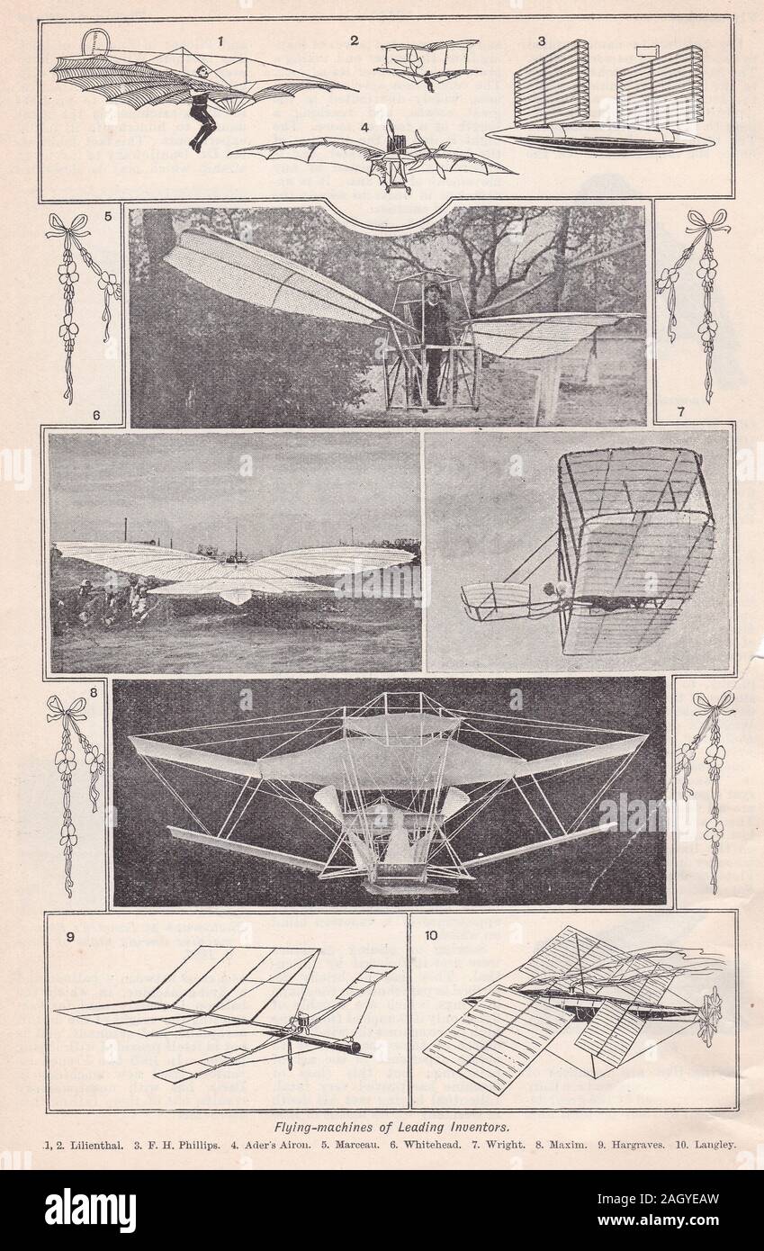 Flying Machines of Leading Inventors - 1930s Illustrations / photos Stock Photo