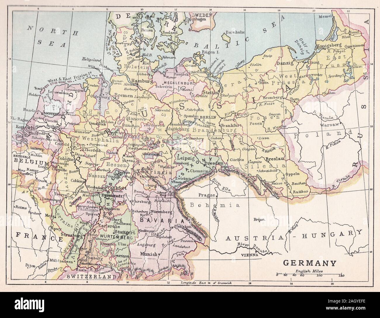 Vintage colour map of Germany Stock Photo