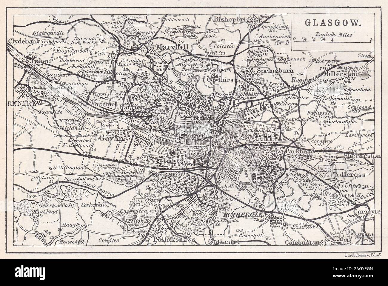 Vintage map of Glasgow, Scotland Stock Photo