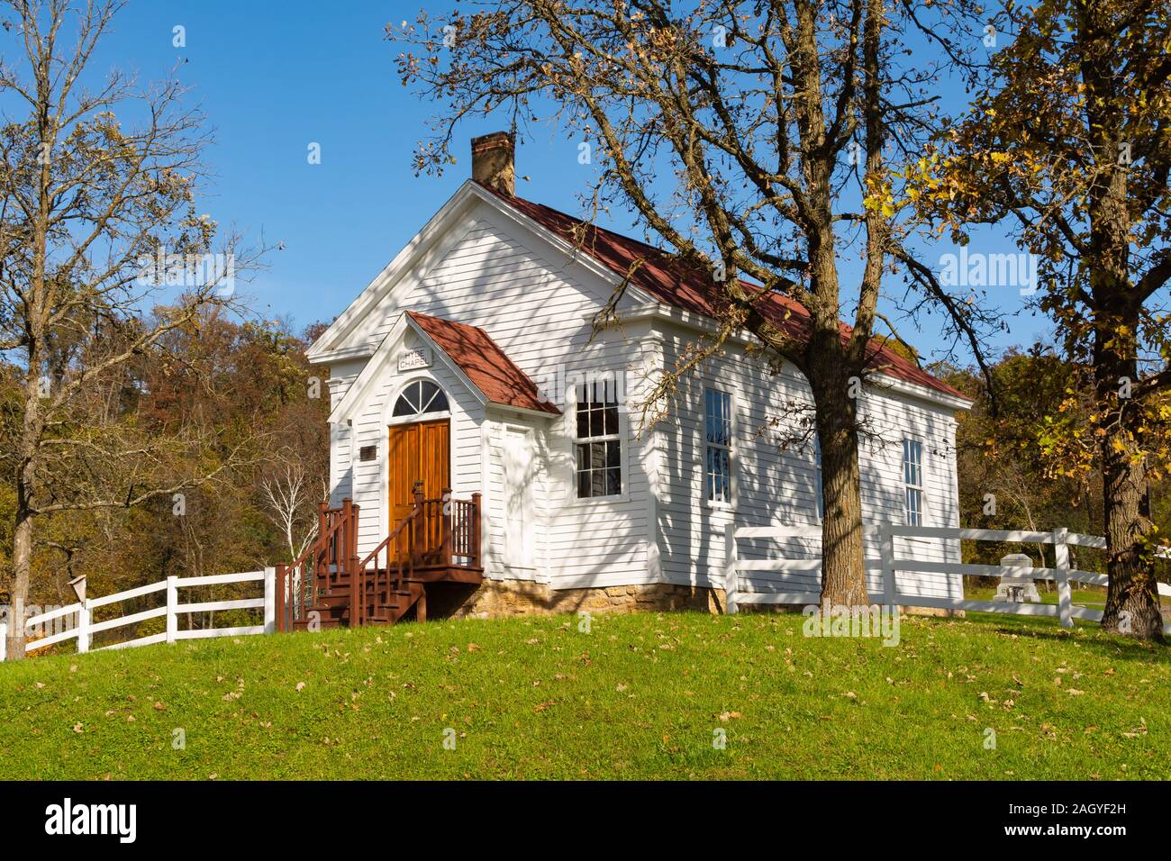 Little white chapel in the country. Barneveld, Brigham, Wisconsin Stock
