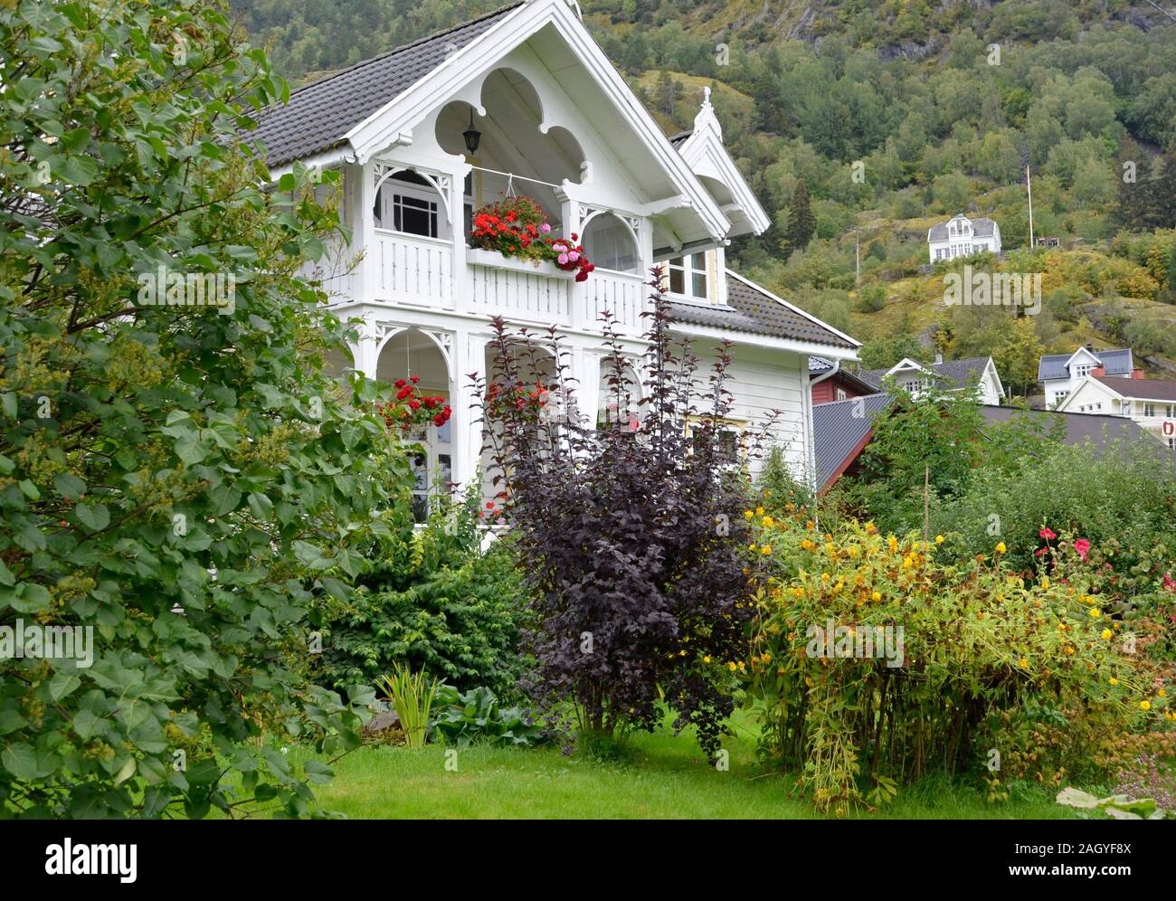 Victorian style house in the tiny village of Solvorn, Norway Stock