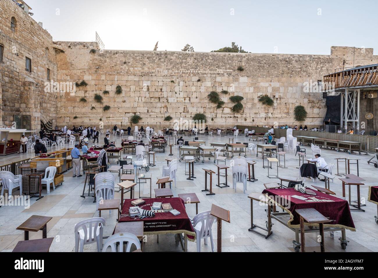 JERUSALEM ISRAEL - JUNE 14, 2017: West Wall and people in old town of Jerusalem. Stock Photo