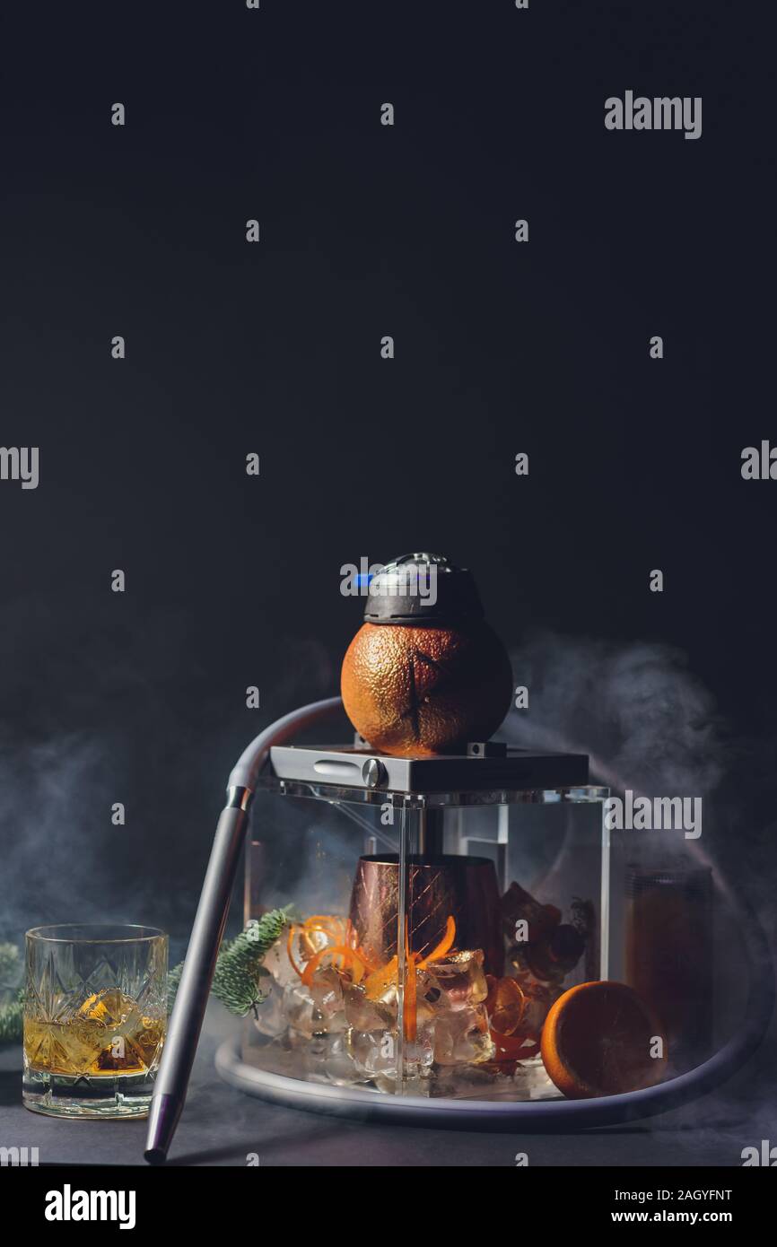 Stylish hookah with the aroma grapefruit for relax. grapefruit shisha