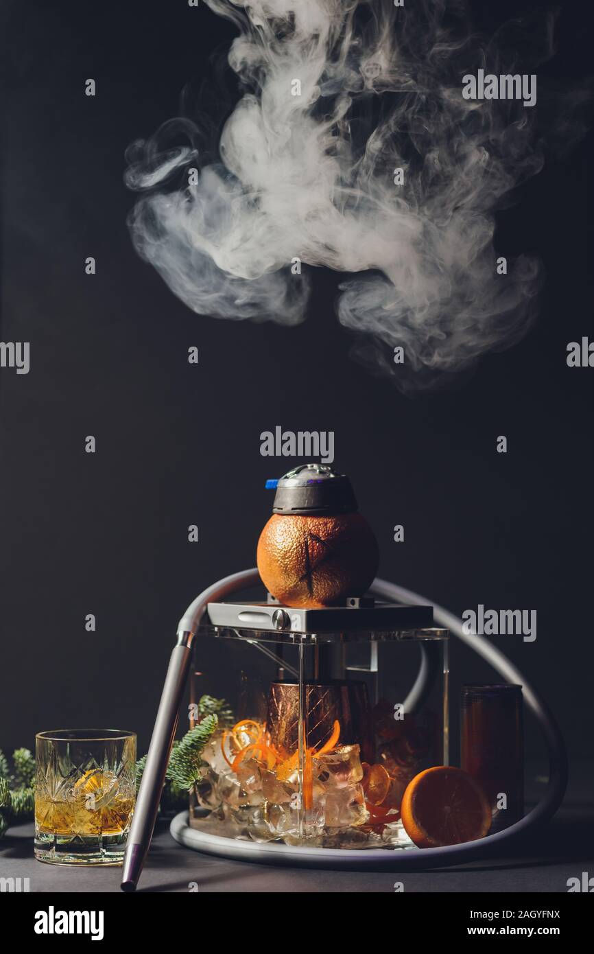 Stylish hookah with the aroma grapefruit for relax. grapefruit shisha