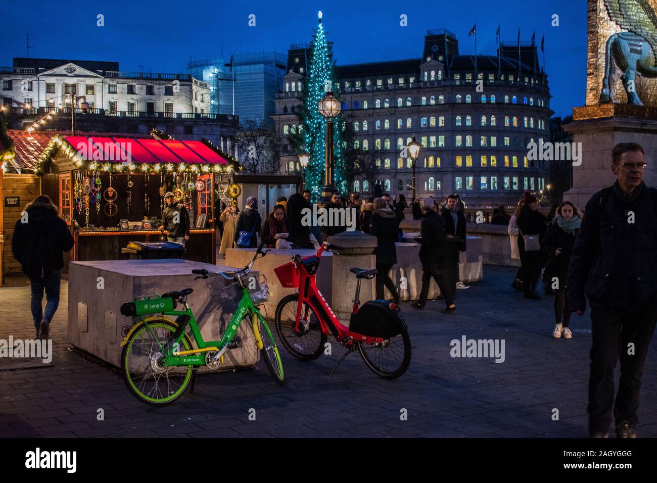 Christmas market in Trafalgar Square, London. UK Stock Photo