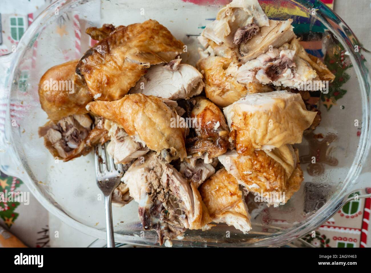Roast chicken cut into chunks Stock Photo Alamy
