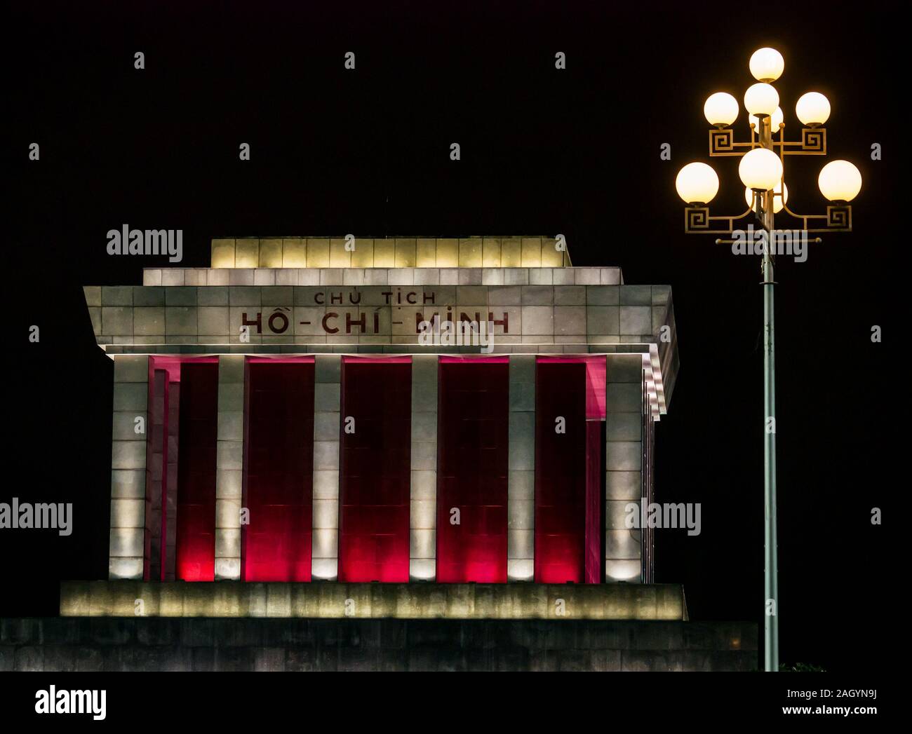 Ho Chi Minh Mausoleum lit up at night, Ba Dinh Square, Hanoi, Vietnam, Asia Stock Photo