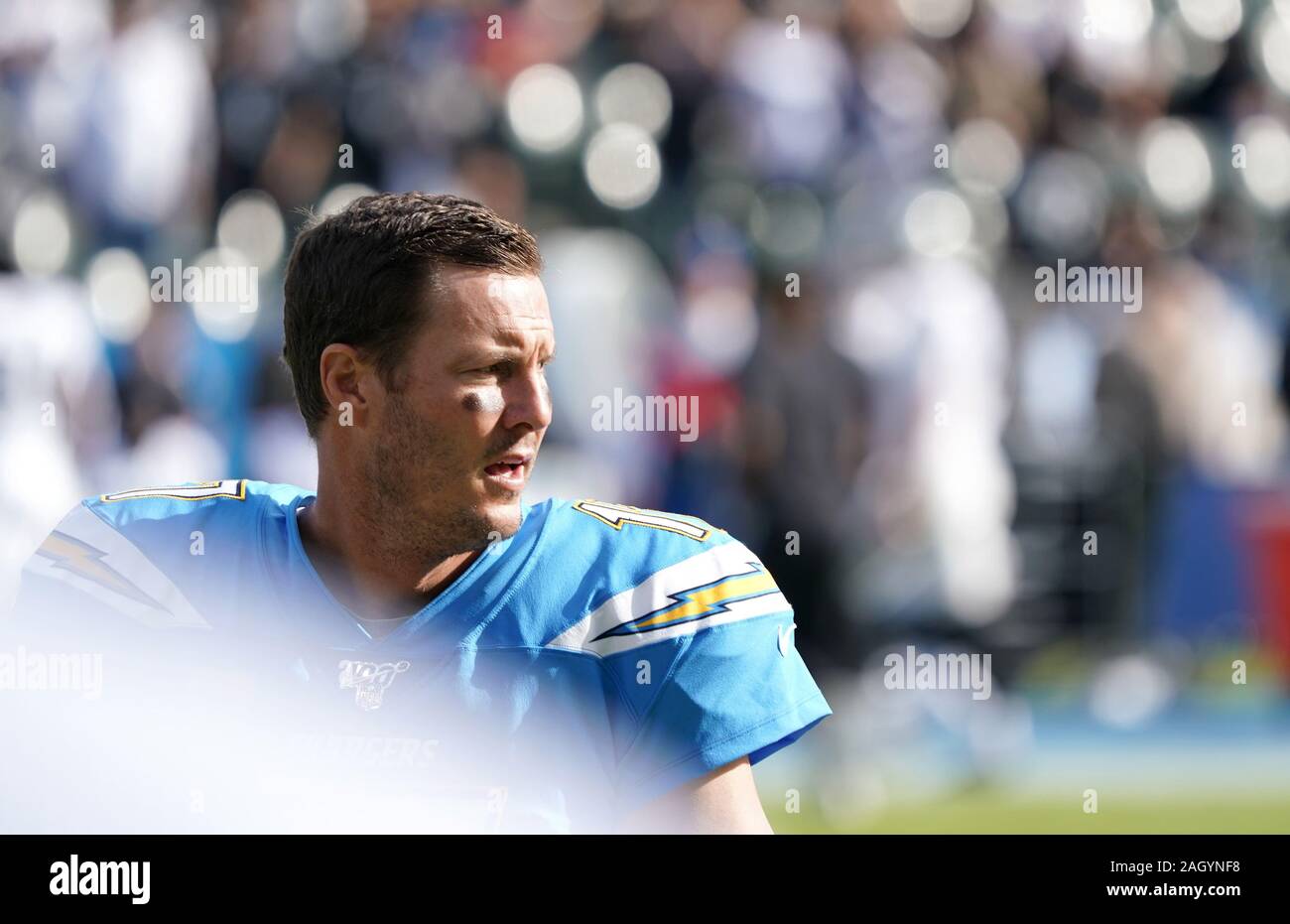 Carson, United States. 22nd Dec, 2019. Los Angeles Chargers' quarterback Philip Rivers looks on prior to his last game at Dignity Health Sports Park in Carson, California on Sunday, December 22, 2019. The Raiders defeated the Chargers 24-17. Photo by Jon SooHoo/UPI Credit: UPI/Alamy Live News Stock Photo