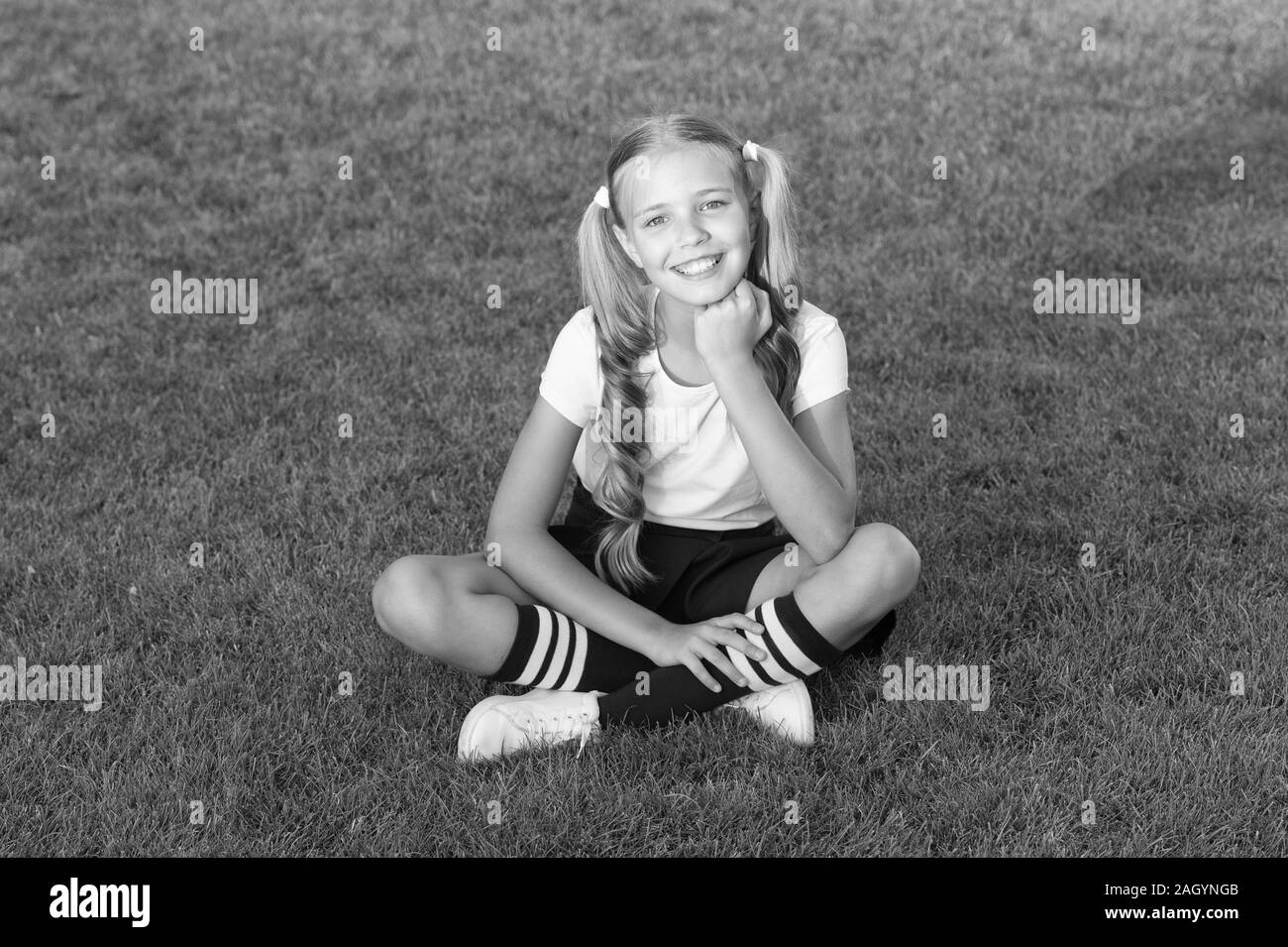 Happy Smiling Pupil Girl Ponytails Hairstyle Enjoy Relax