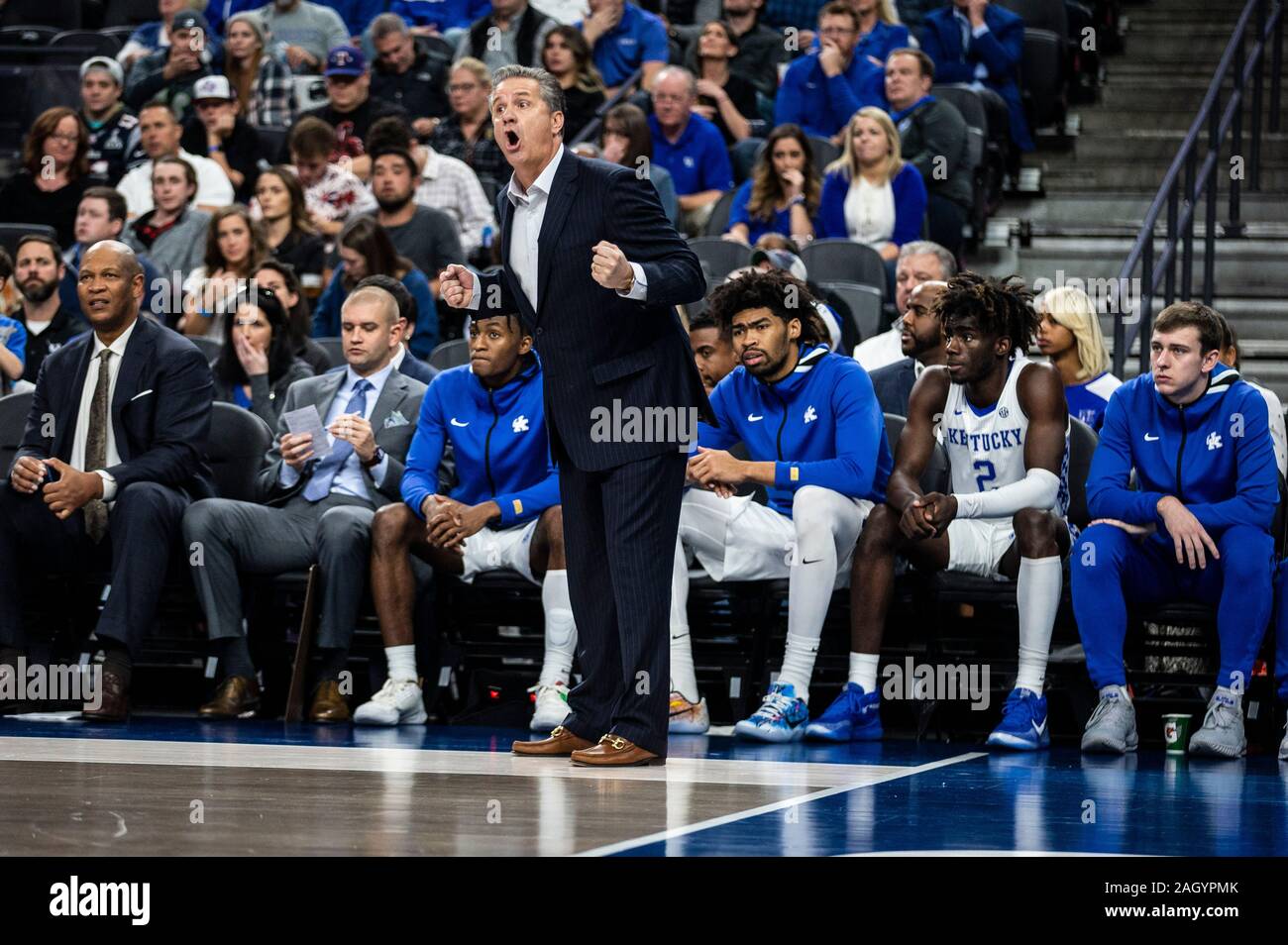 Las Vegas, NV U.S. 21st Dec, 2019. A. Kentucky Wildcats head coach John Calipari on the court during the NCAA MenÕs Basketball CBS Sports Classic between the Ohio State Buckeyes and the Kentucky Wildcats 65-71 lost at T-Mobile Arena Las Vegas, NV. Thurman James/CSM/Alamy Live News Stock Photo