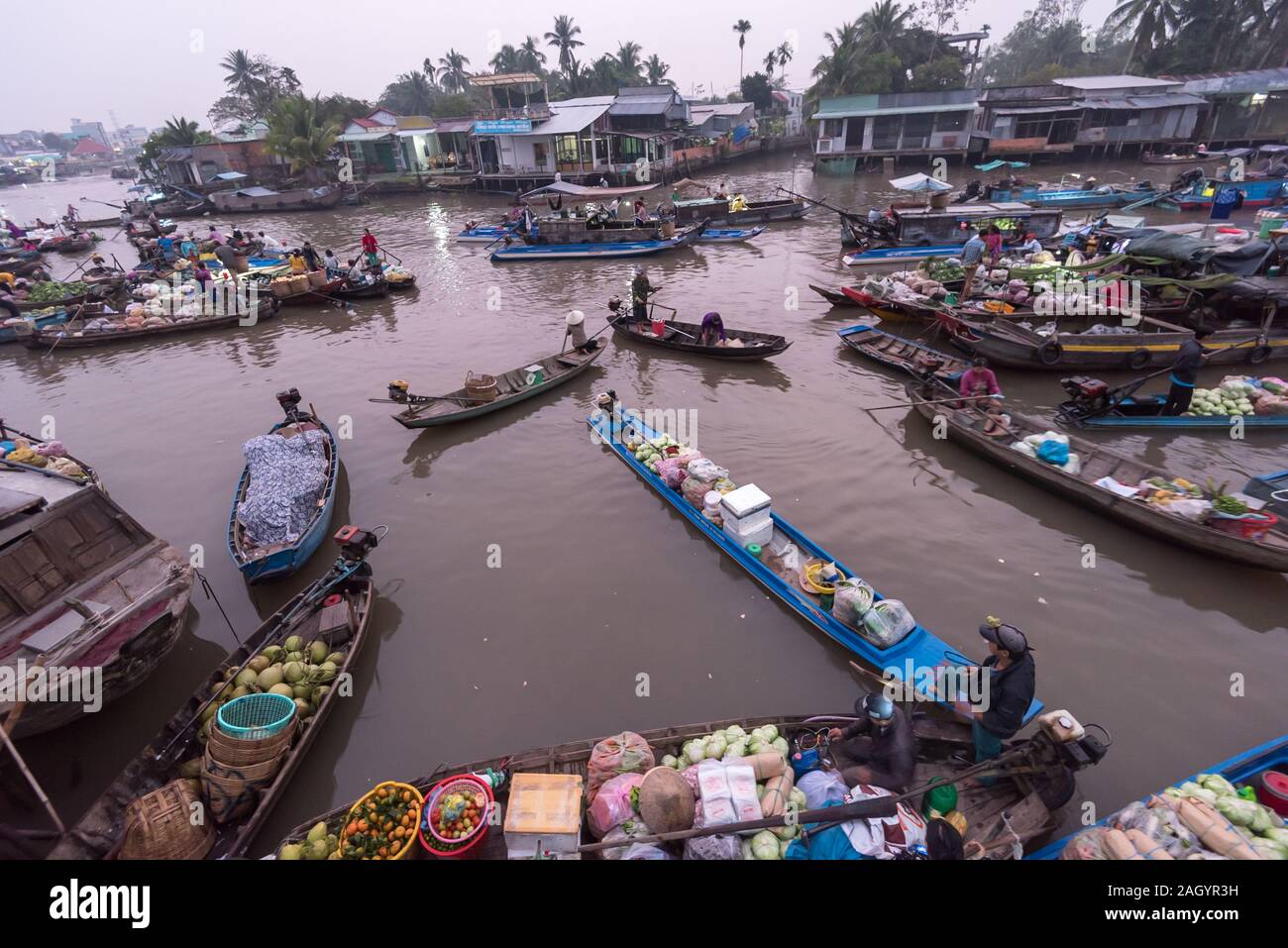 Can Tho, Viet Nam . Feb 11, 2018. Phong Dien floating market very famous in Mekong delta Stock Photo