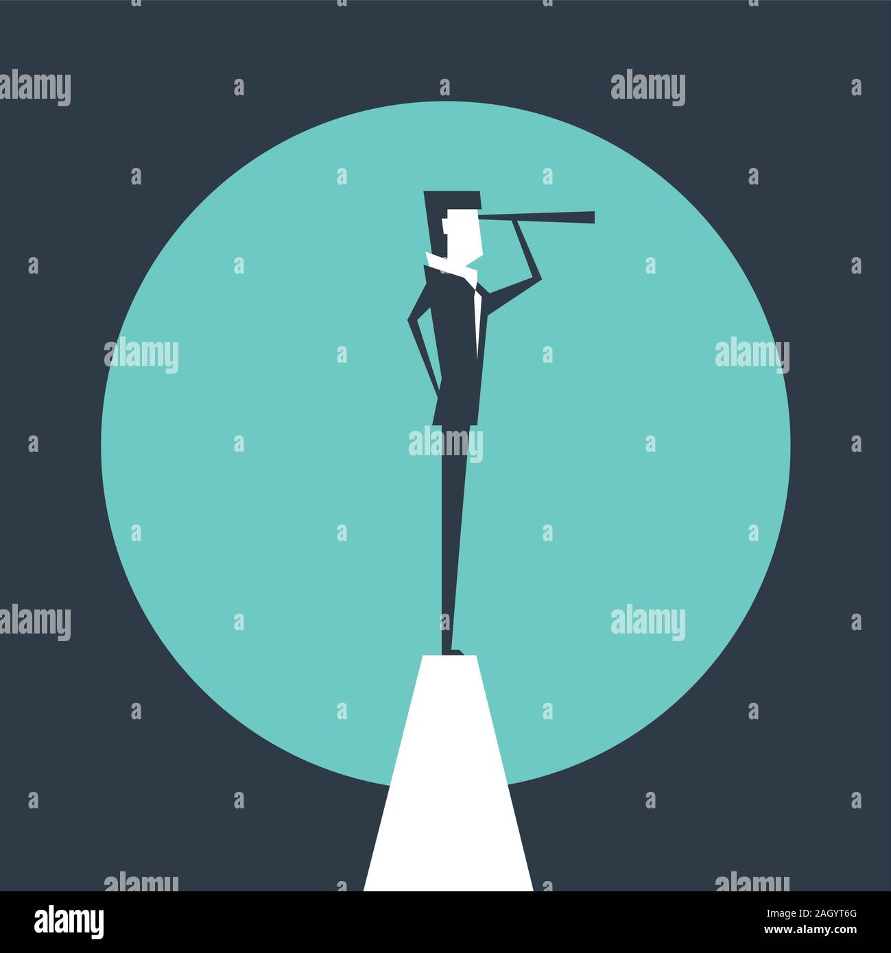Successful vision concept with icon of businessman and telescope ...