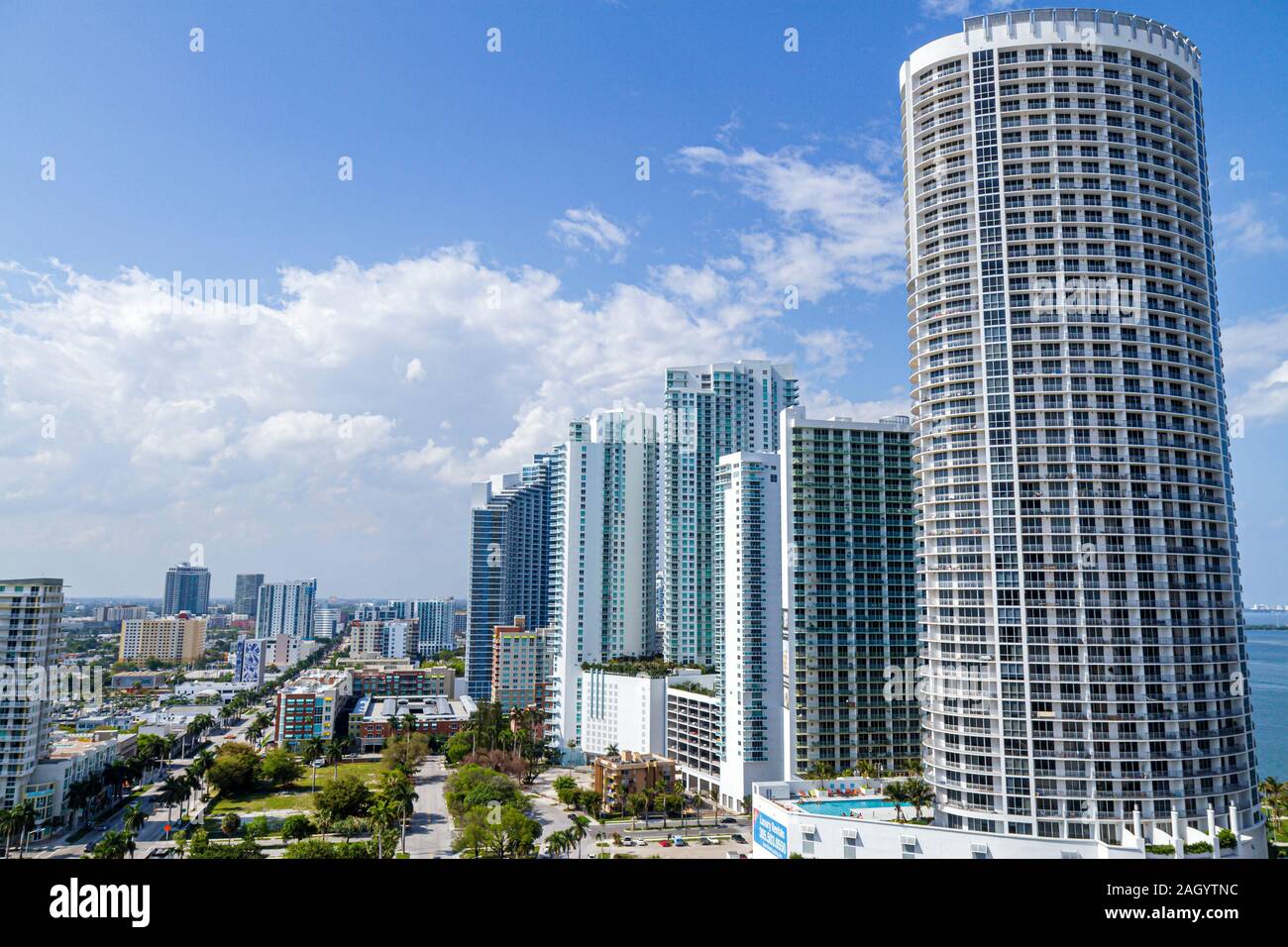 Miami Florida,Biscayne Boulevard,hotel,high rise,condominium residential apartment apartments building buildings housing,building,FL100515006 Stock Photo