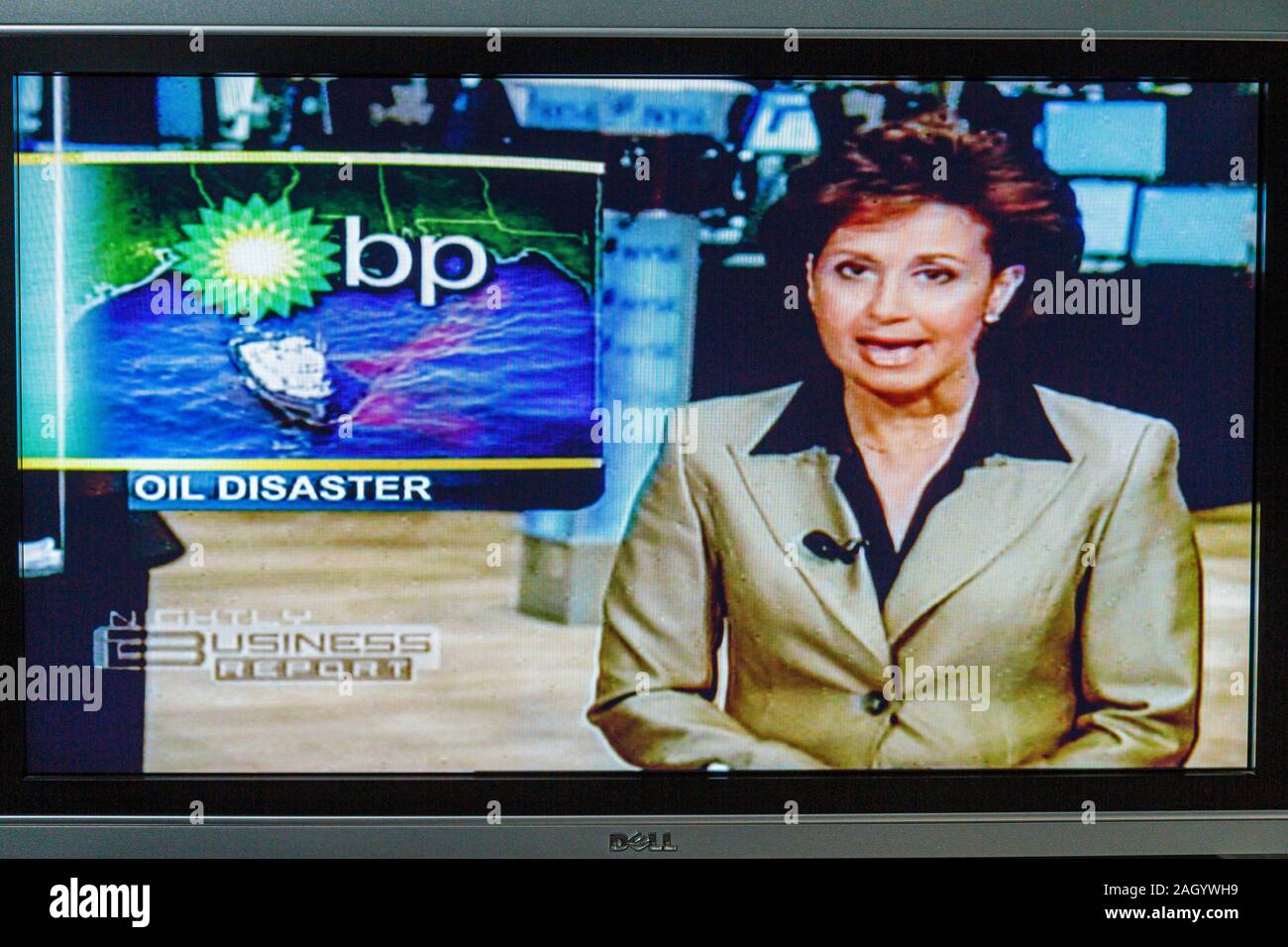 Miami Beach Florida,television,set,TV,flat panel,screen,monitor,cable channel,PBS,BP oil spill,visitors travel traveling tour tourist tourism landmark Stock Photo