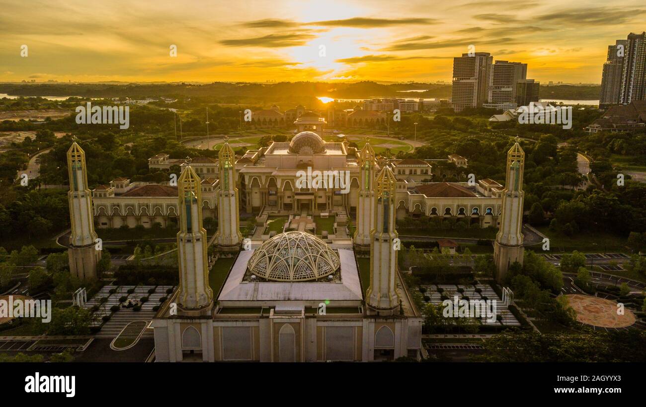Beautiful aerial landscape at The Kota Iskandar Mosque during surise located at Kota Iskandar, Iskandar Puteri, Johor Malaysia Stock Photo
