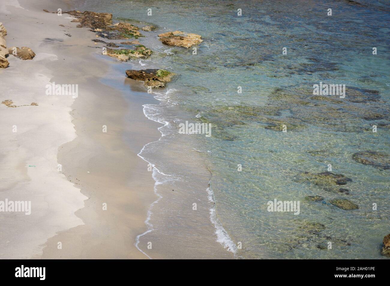 The beautiful Mediterranean Sea beach with crystal clear water in Hergla, Tunisia Stock Photo