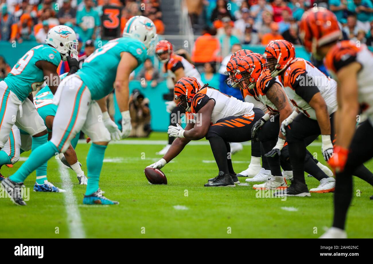 Miami Gardens, Florida, USA. 22nd Dec, 2019. The Cincinnati Bengals line up  against the Miami Dolphins during an NFL football game at the Hard Rock  Stadium in Miami Gardens, Florida. The Dolphins