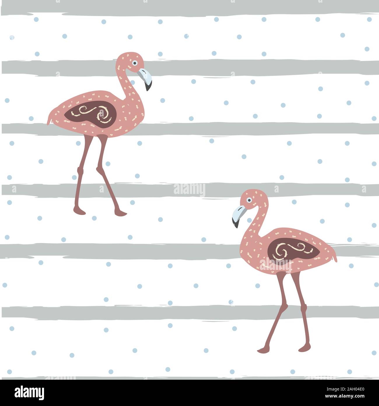 Flamingo Bird Seamless pattern with black stripes and dots. Vector Illustration. Stock Vector