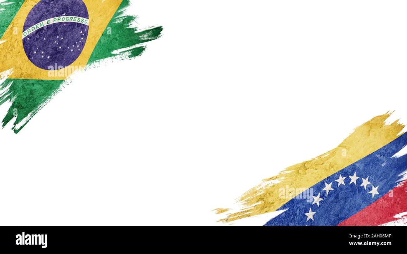 Flags of Brazil and Venezuela on White Background Stock Photo