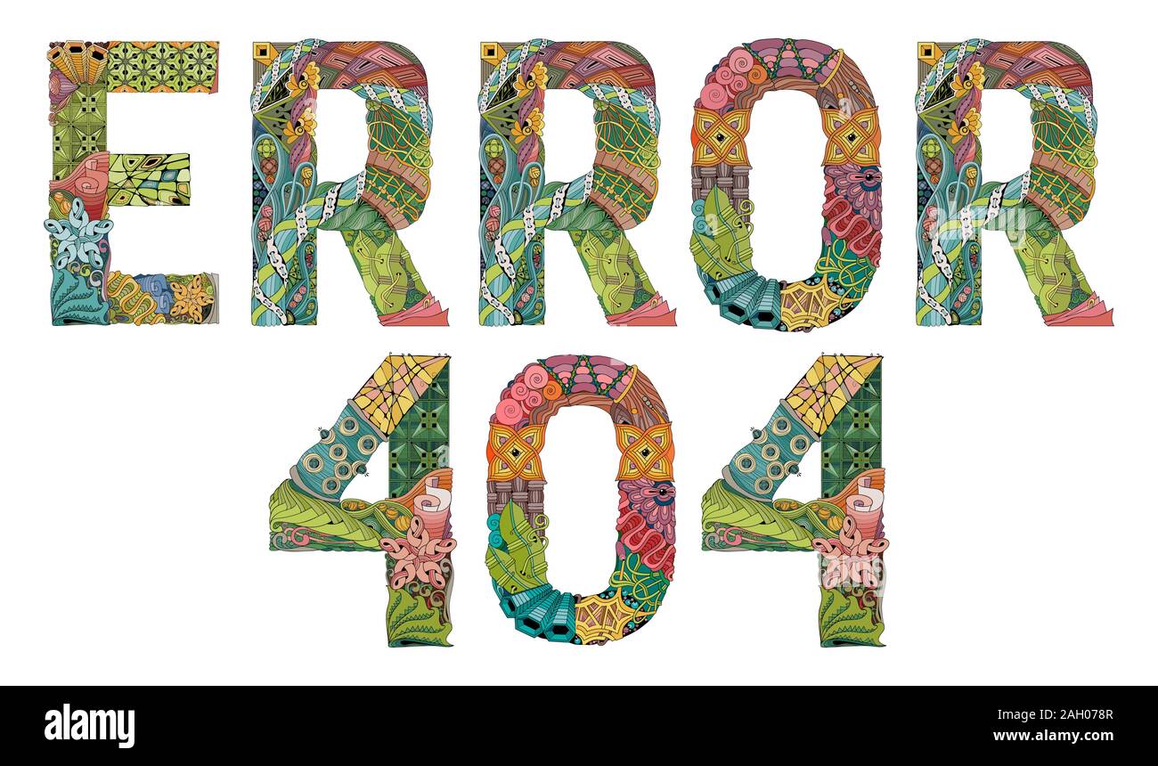 Word ERROR 404. Vector decorative zentangle object Stock Vector