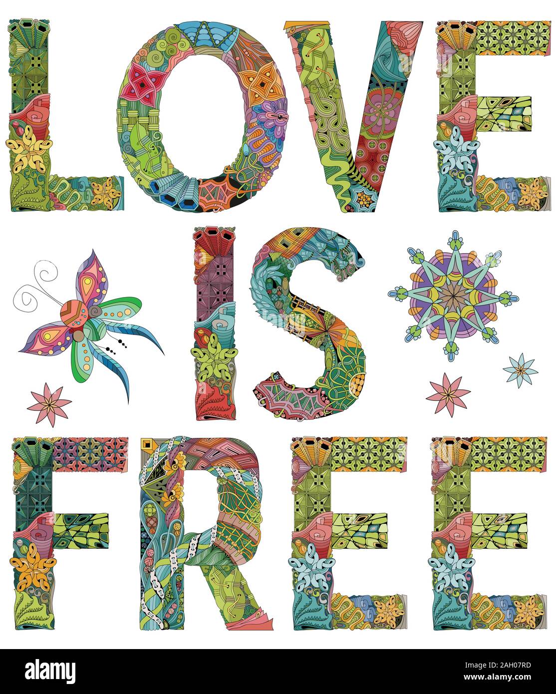 Words LOVE IS FREE. Vector decorative zentangle object Stock Vector ...