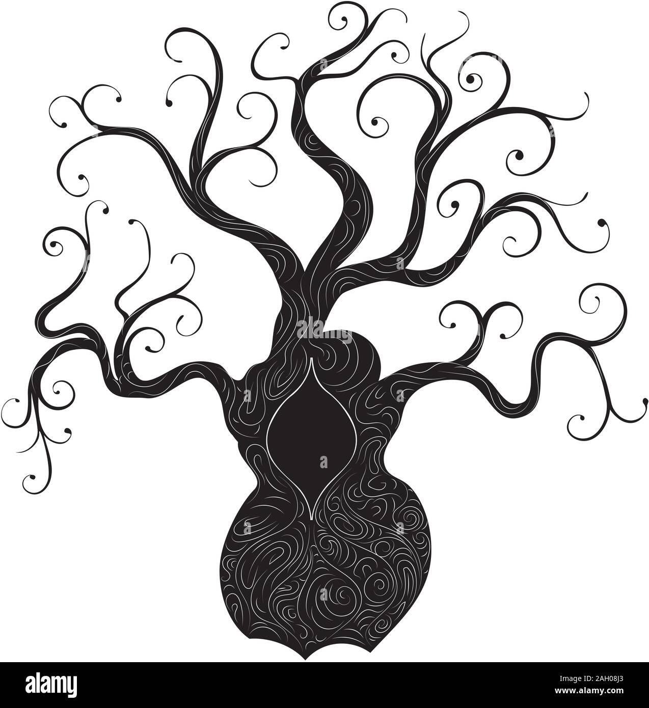 Stylized baobab tree, abstract tree silhouette design illustration. Stock Vector