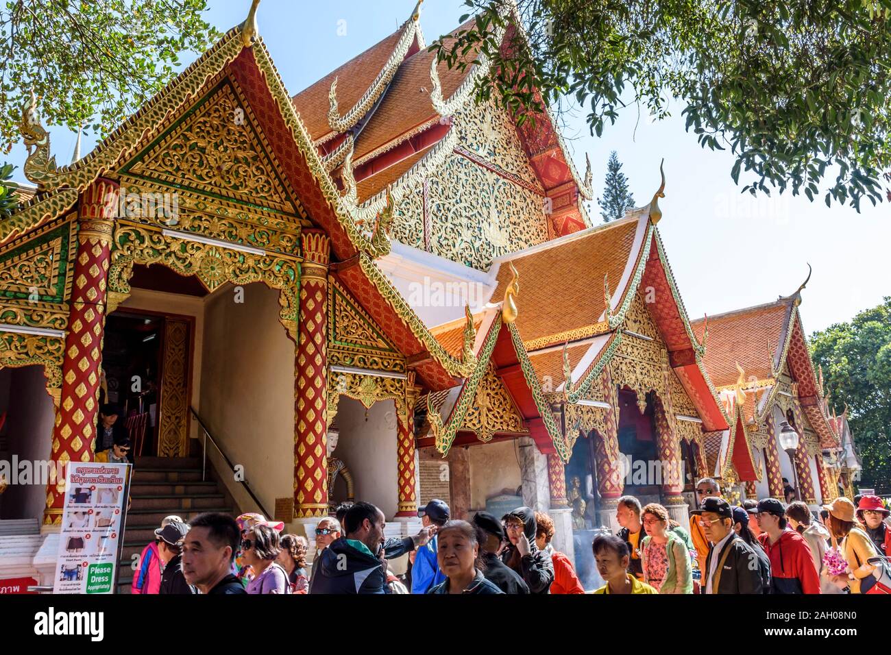 Chiang Mai, Thailand - December 10, 2019: Crowds of tourists at Wat Phra That Doi Suthep a Buddhist temple & famous tourist destination Stock Photo