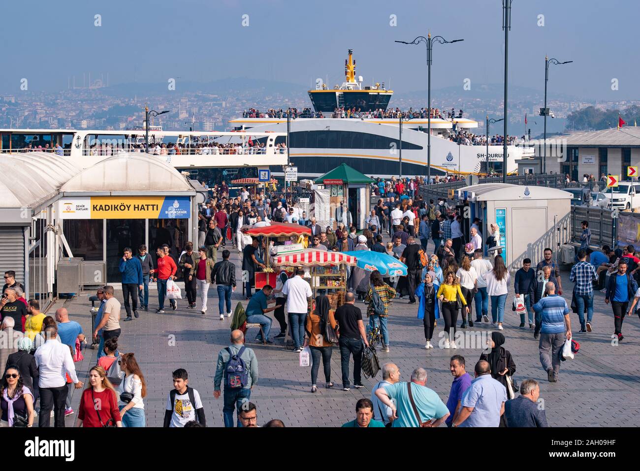 People at Eminonu Pier in Istanbul, Turkey Stock Photo