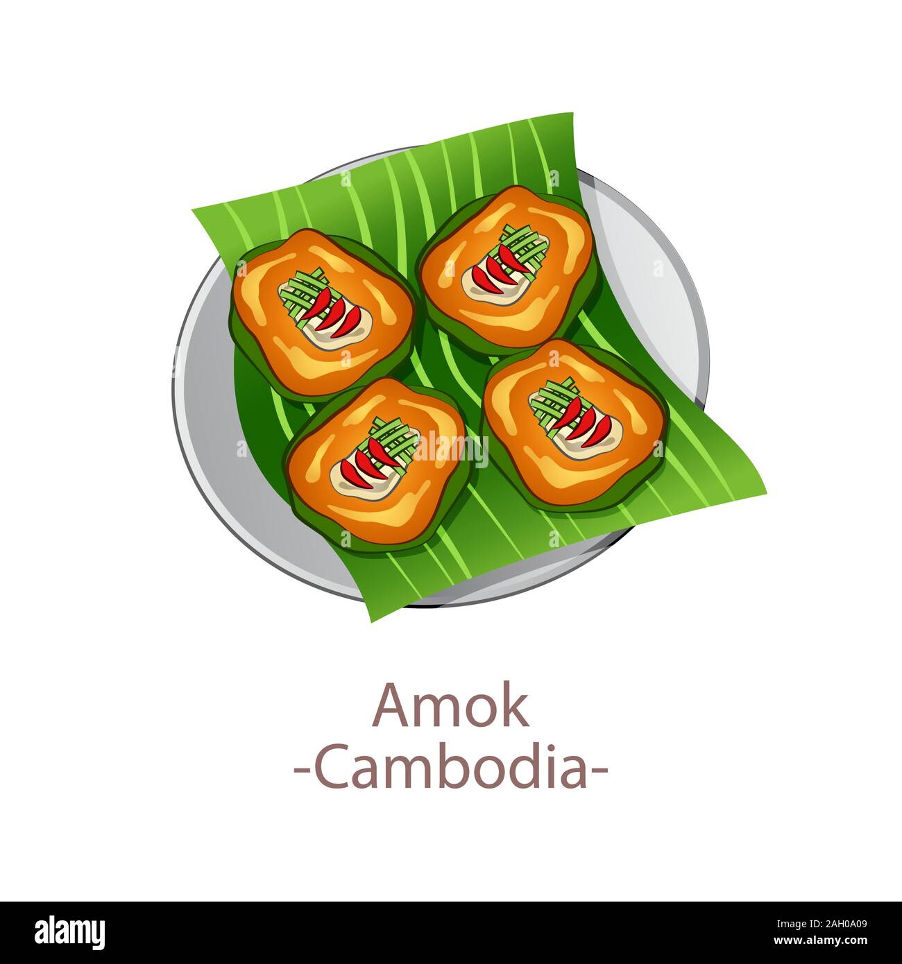 top view of popular food of ASEAN national,Amok,in cartoon vector design Stock Vector