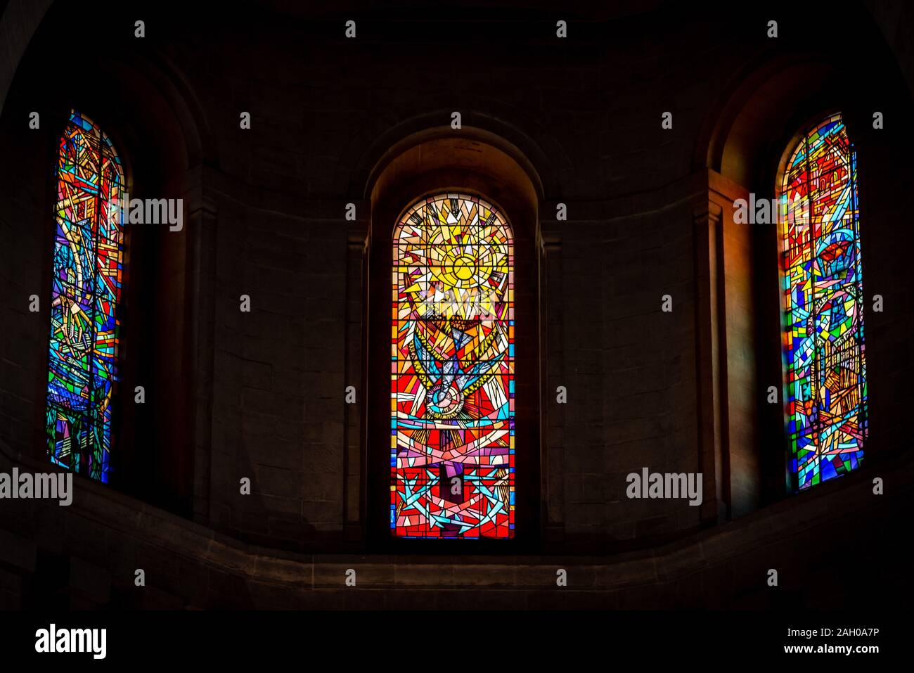 BELFAST, NORTHERN IRELAND, DECEMBER 19, 2018 Detail of three colorful