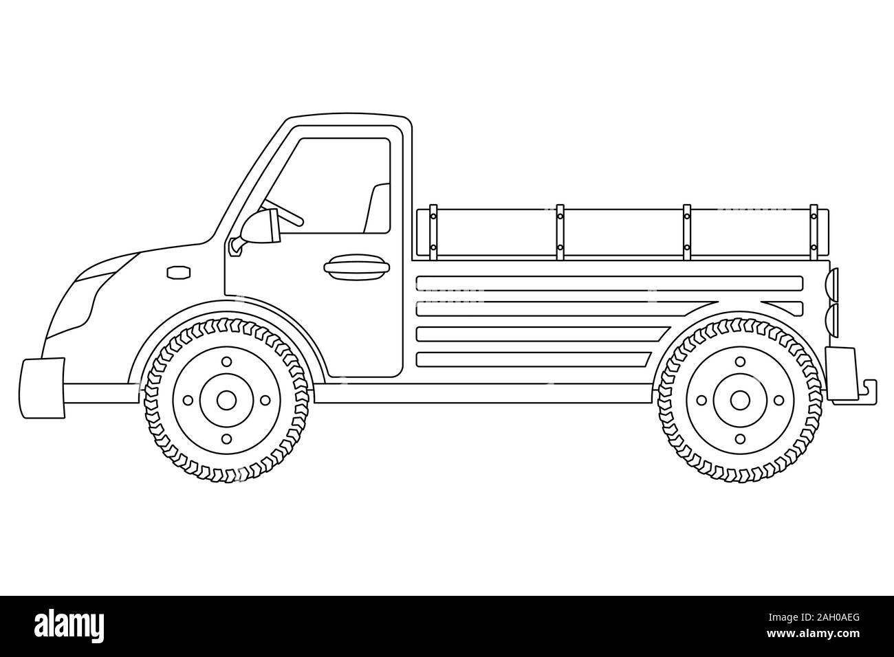 Truck. Black and white technical drawing Stock Vector