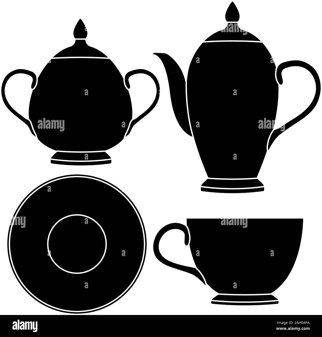 Tea set. Tableware icons. Vector illustration isolated on white background. Stock Vector