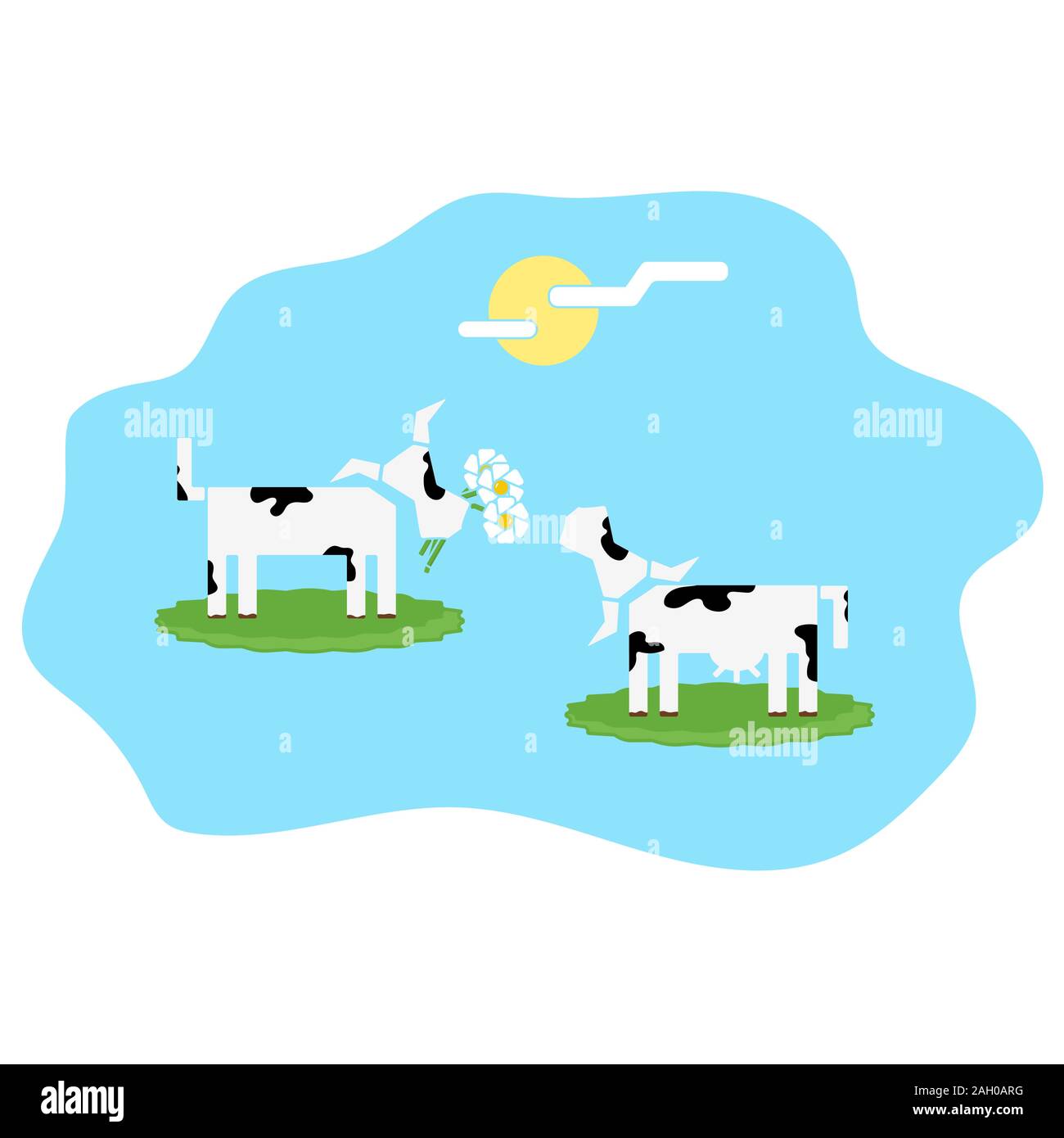 Cows in love. Colored minimalistic scene Stock Vector