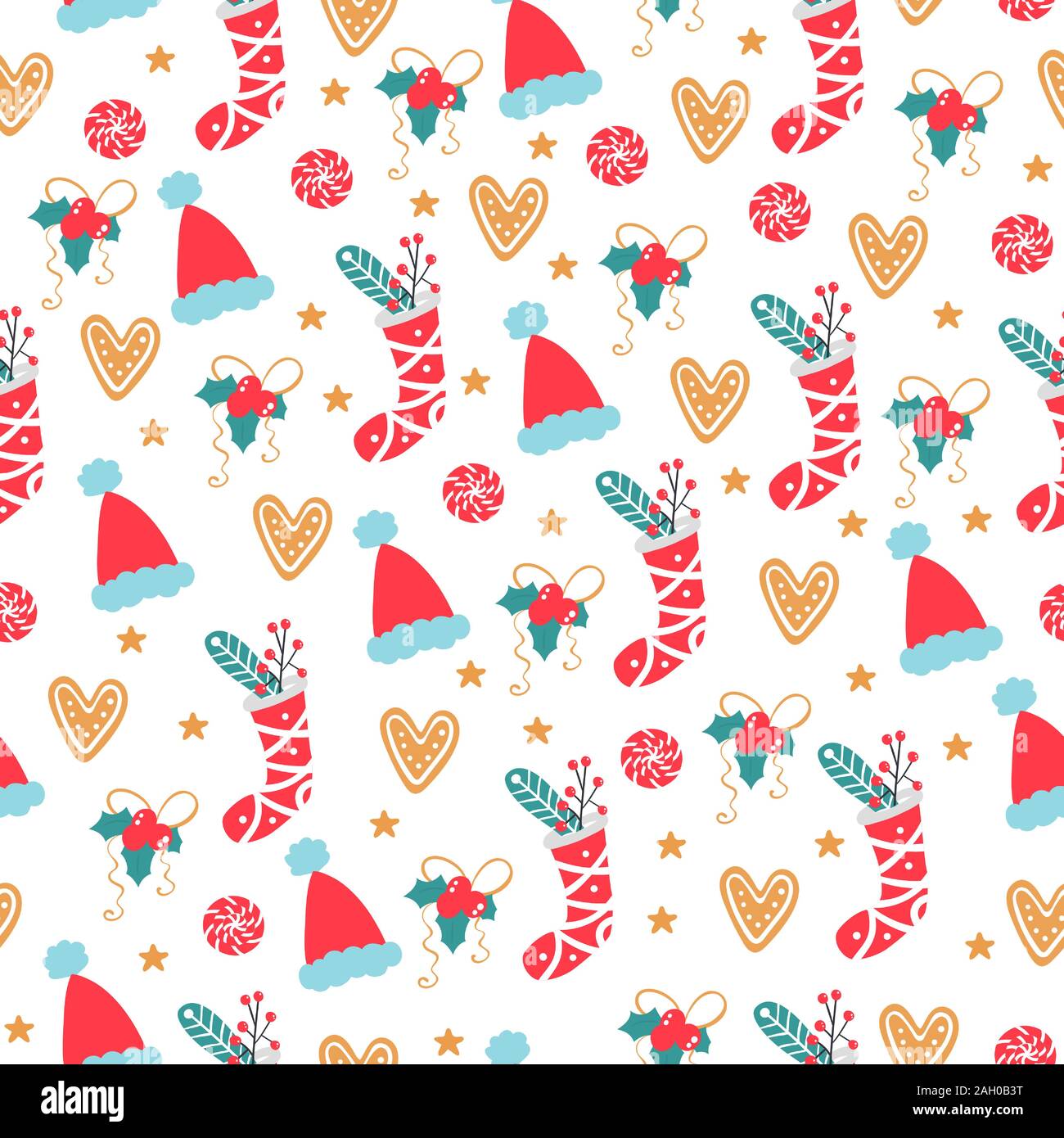 Seamless Christmas pattern . Vector background with holiday's items Stock Vector