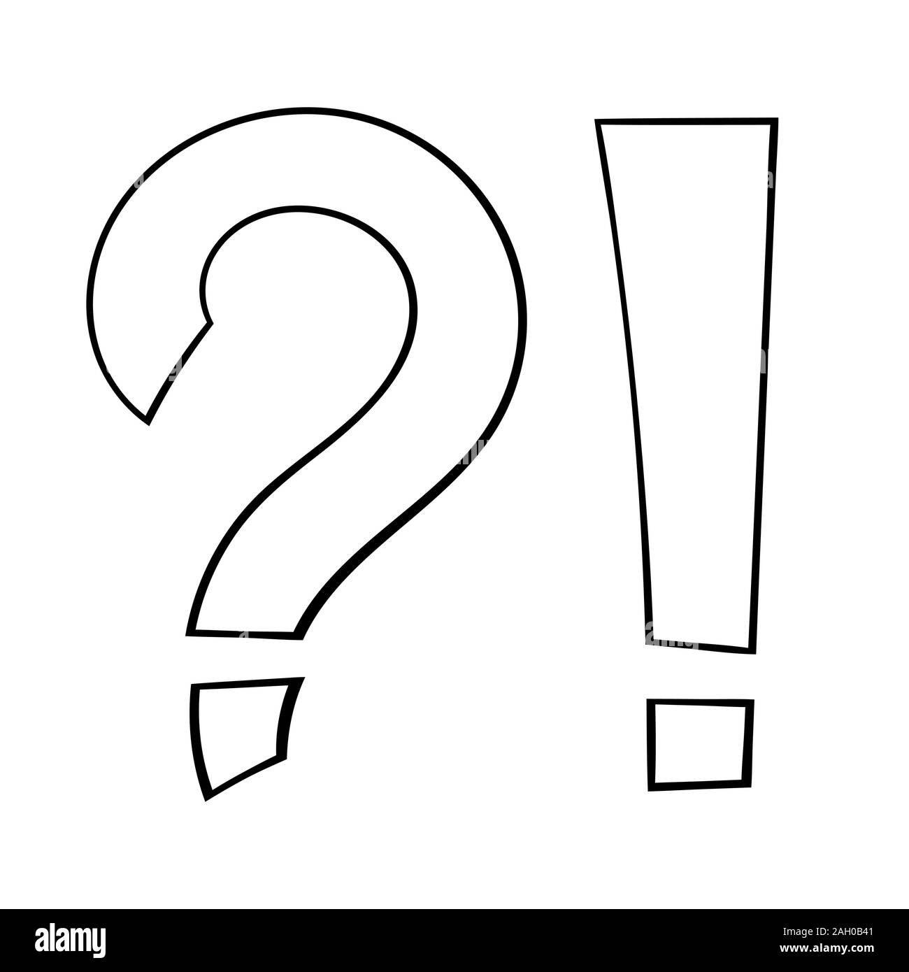 Punctuation symbols. Question mark and exclamation mark. Hand drawn sketch Stock Vector