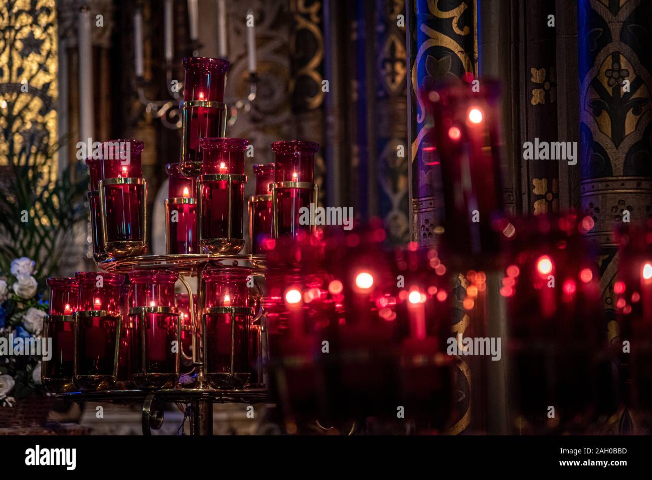 DUBLIN, IRELAND, DECEMBER 21, 2018 Beautiful bokeh of candles