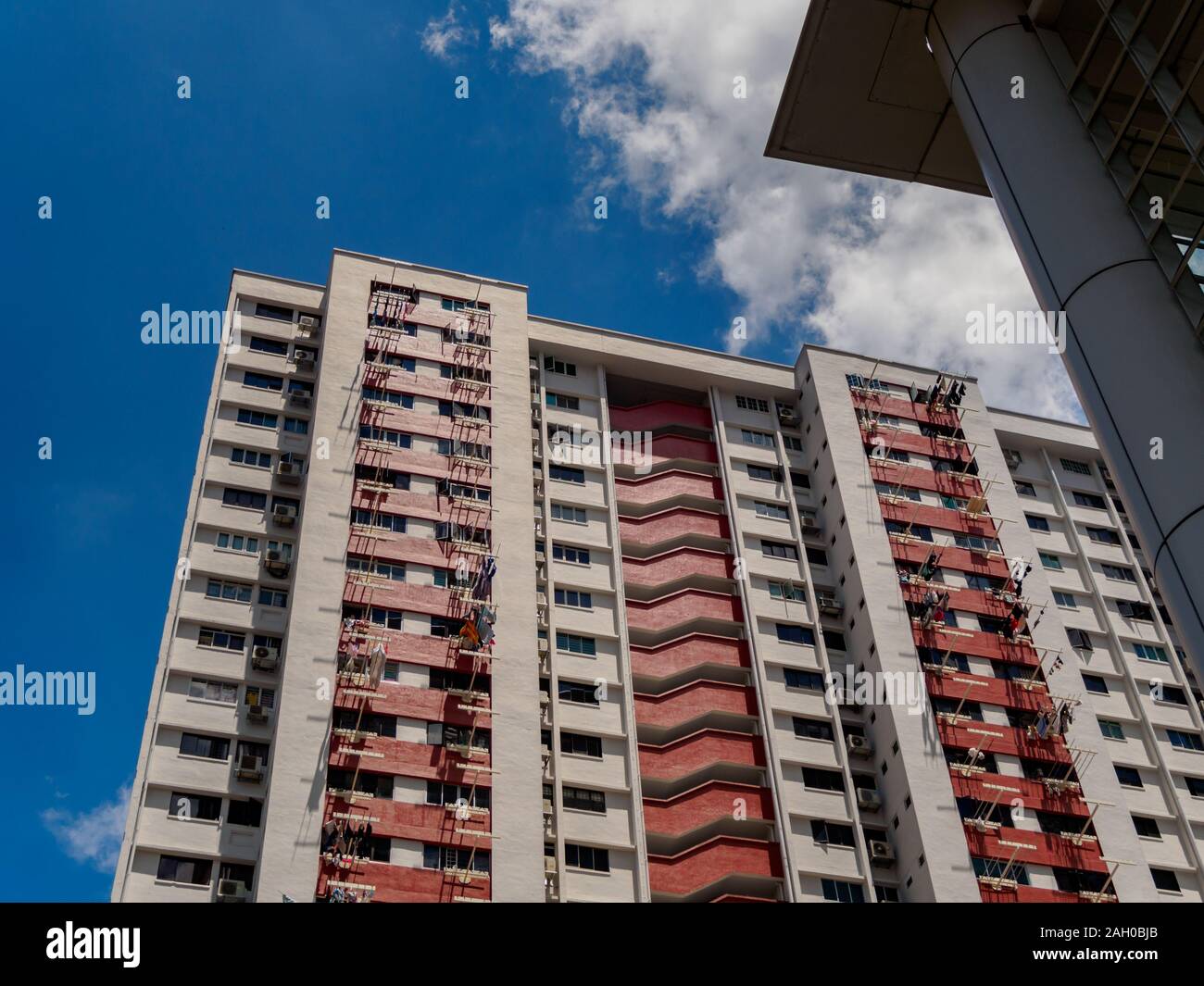 SINGAPORE – 6 MAY 2019 – Low angle view of an old block of government ...