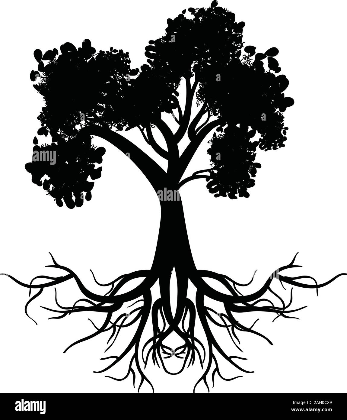 Decorative Stylized Tree Design, Abstract Black Silhouette Stock Vector 