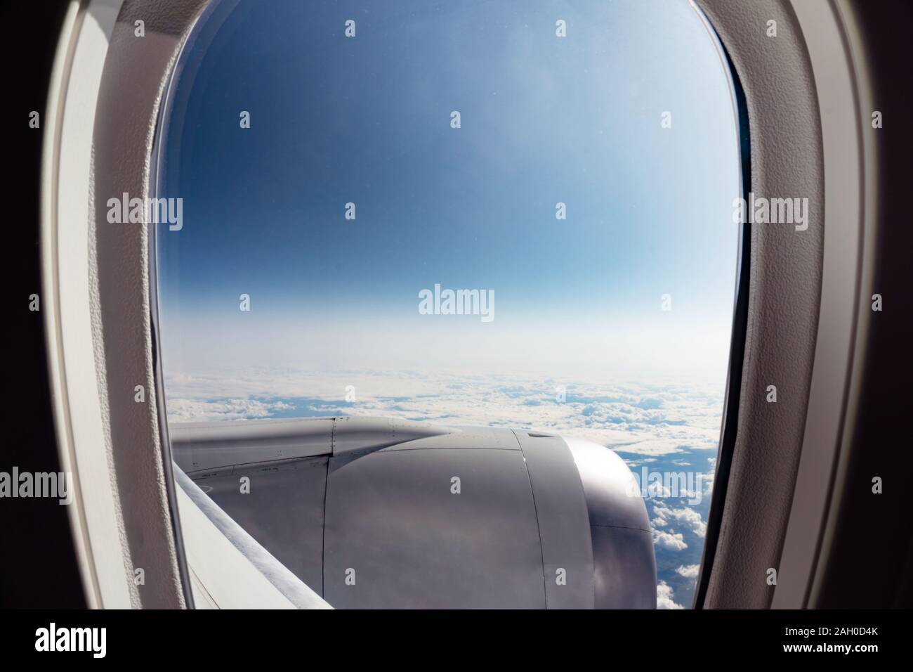 Vew from aircraft window from plane. Stock Photo