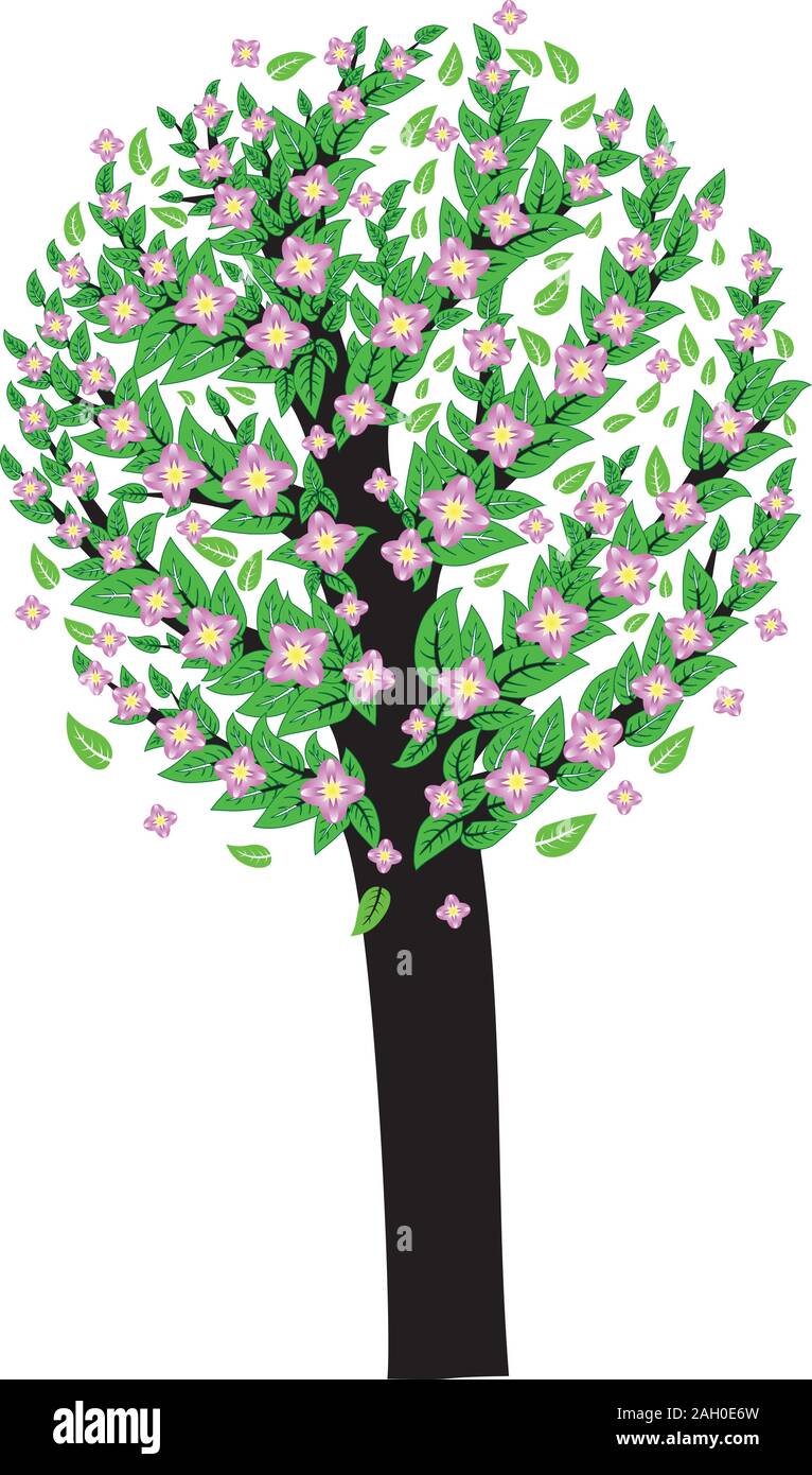 Abstract tree with green leaves and pink blossom Stock Vector Image ...
