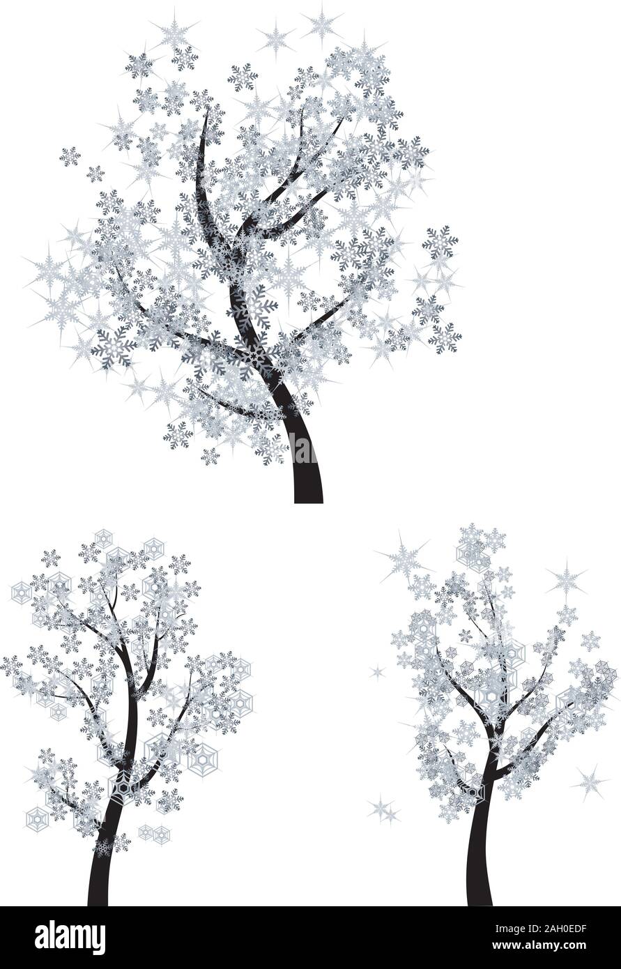 Decorative winter trees set with snowflake leaves Stock Vector Image ...